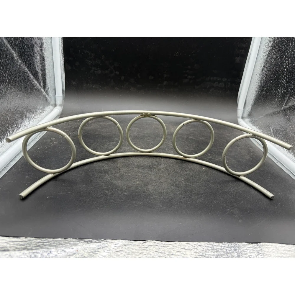 Cobalt Blue Glass Votive Candle Holder Set 5 Cup Arched Silver Metal Stand 12in